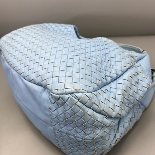 Bottega Veneta Medium Campana Hobo Lambskin Intrecciato Nappa Light Blue