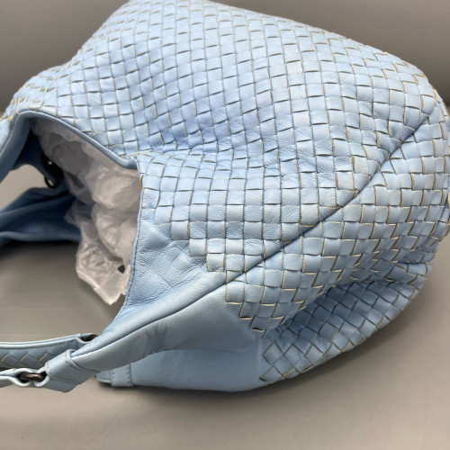 Bottega Veneta Medium Campana Hobo Lambskin Intrecciato Nappa Light Blue