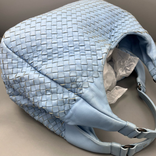 Bottega Veneta Medium Campana Hobo Lambskin Intrecciato Nappa Light Blue