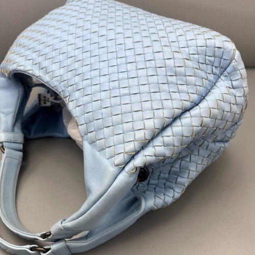 Bottega Veneta Medium Campana Hobo Lambskin Intrecciato Nappa Light Blue