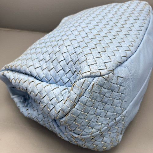 Bottega Veneta Medium Campana Hobo Lambskin Intrecciato Nappa Light Blue