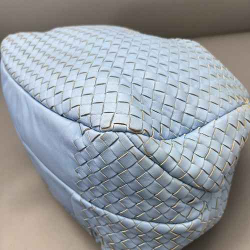 Bottega Veneta Medium Campana Hobo Lambskin Intrecciato Nappa Light Blue
