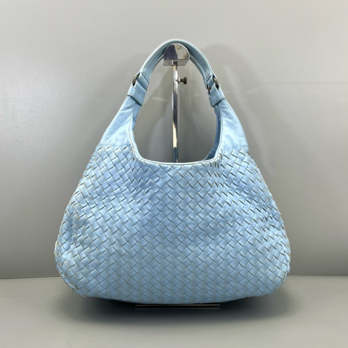 Bottega Veneta Medium Campana Hobo Lambskin Intrecciato Nappa Light Blue