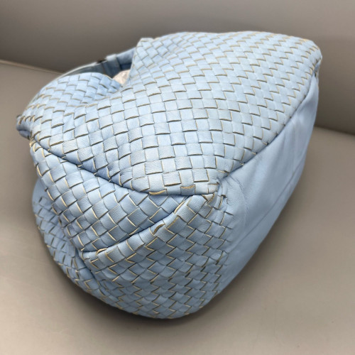 Bottega Veneta Medium Campana Hobo Lambskin Intrecciato Nappa Light Blue