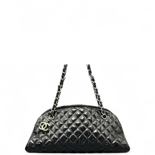 Chanel Quilted Medium Just Mademoiselle Bowling Patent Calfskin Black