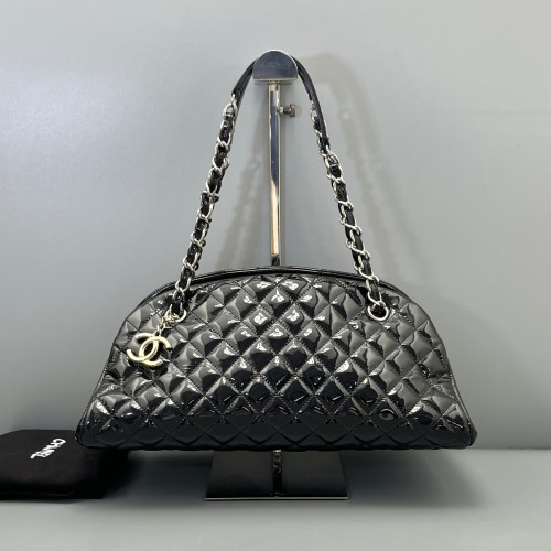 Chanel Quilted Medium Just Mademoiselle Bowling Patent Calfskin Black