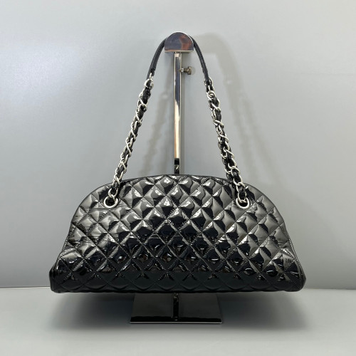 Chanel Quilted Medium Just Mademoiselle Bowling Patent Calfskin Black