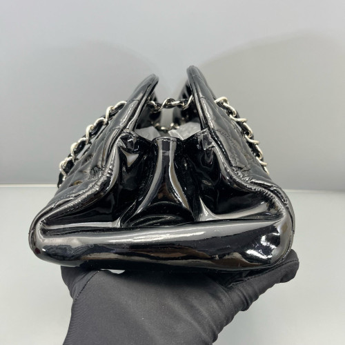 Chanel Quilted Medium Just Mademoiselle Bowling Patent Calfskin Black