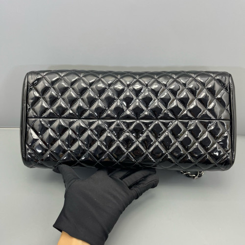 Chanel Quilted Medium Just Mademoiselle Bowling Patent Calfskin Black