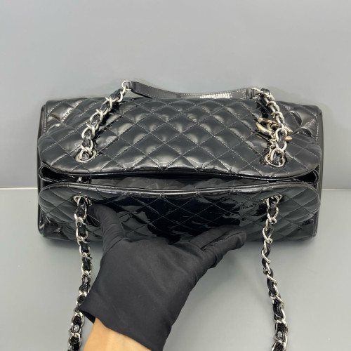 Chanel Quilted Medium Just Mademoiselle Bowling Patent Calfskin Black