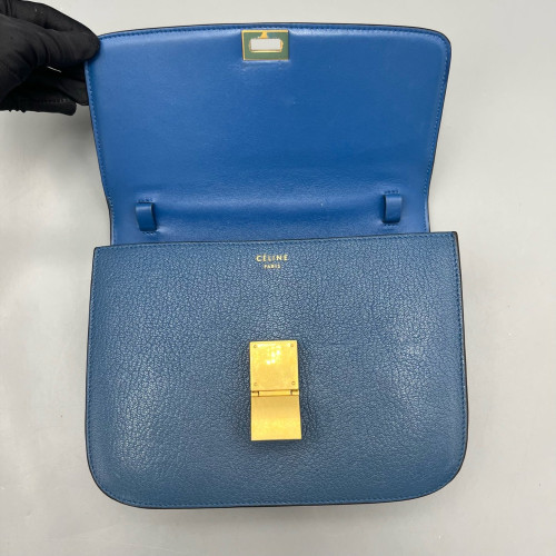 Celine Medium Classic Box Grained Calfskin Blue