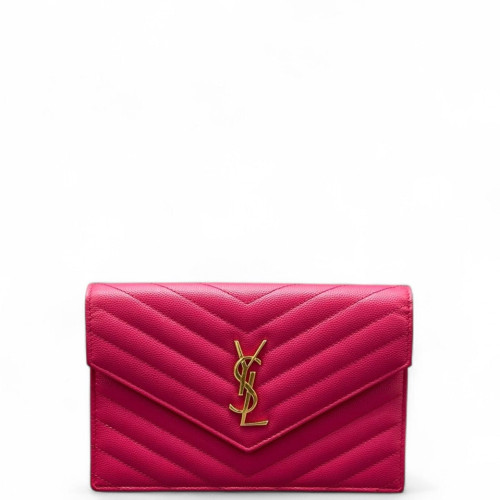 Yves Saint Laurent Small Envelope Chain Wallet Calfskin Fuchsia