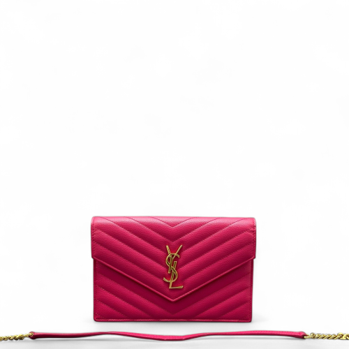 Yves Saint Laurent Small Envelope Chain Wallet Calfskin Fuchsia