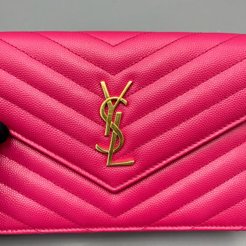 Yves Saint Laurent Small Envelope Chain Wallet Calfskin Fuchsia