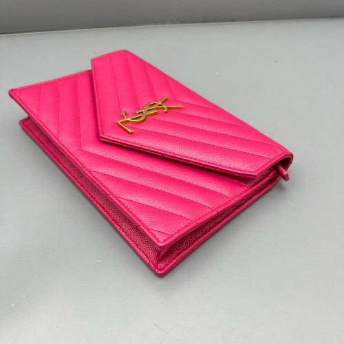Yves Saint Laurent Small Envelope Chain Wallet Calfskin Fuchsia