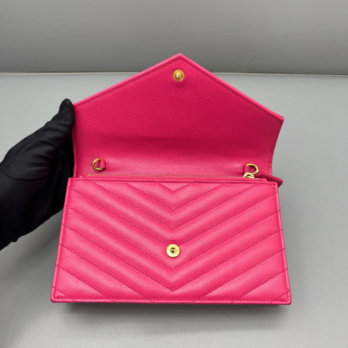 Yves Saint Laurent Small Envelope Chain Wallet Calfskin Fuchsia