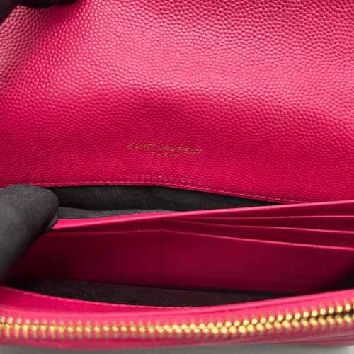 Yves Saint Laurent Small Envelope Chain Wallet Calfskin Fuchsia