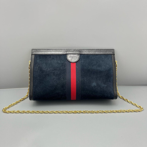 Gucci Embroidered Year Of The Dragon Medium Ophidia Chain Shoulder Bag Suede Black