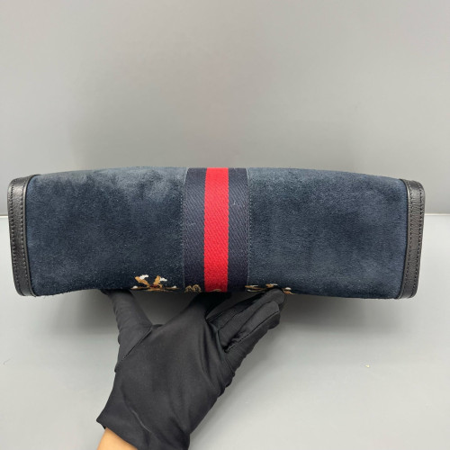 Gucci Embroidered Year Of The Dragon Medium Ophidia Chain Shoulder Bag Suede Black