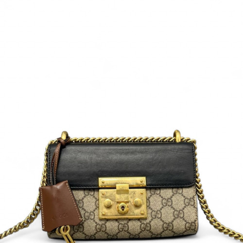 Gucci Small Padlock Shoulder Bag GG Supreme Monogram Calfskin Black