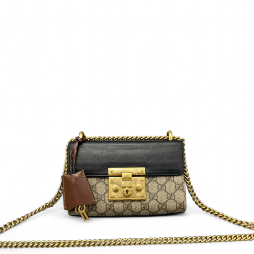 Gucci Small Padlock Shoulder Bag GG Supreme Monogram Calfskin Black