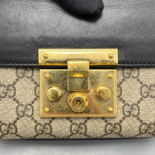 Gucci Small Padlock Shoulder Bag GG Supreme Monogram Calfskin Black