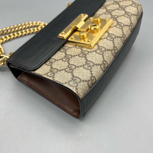 Gucci Small Padlock Shoulder Bag GG Supreme Monogram Calfskin Black