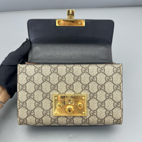 Gucci Small Padlock Shoulder Bag GG Supreme Monogram Calfskin Black