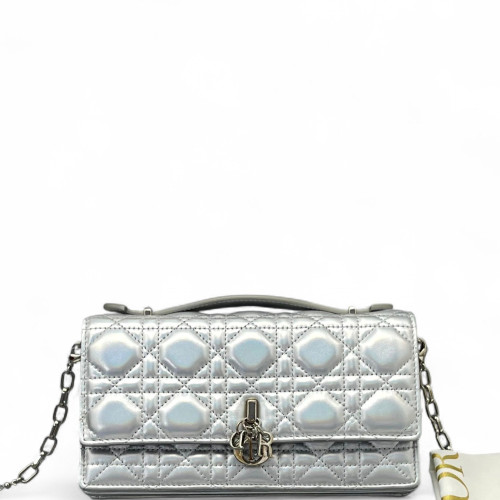 Dior My Dior Top Handle Flap Bag Calfskin Silver