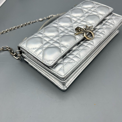 Dior My Dior Top Handle Flap Bag Calfskin Silver