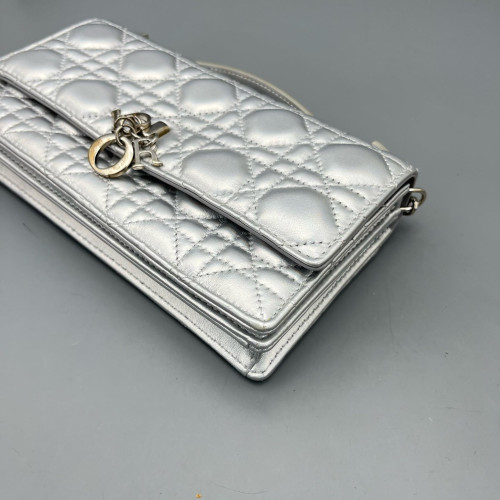Dior My Dior Top Handle Flap Bag Calfskin Silver