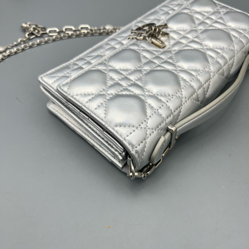 Dior My Dior Top Handle Flap Bag Calfskin Silver