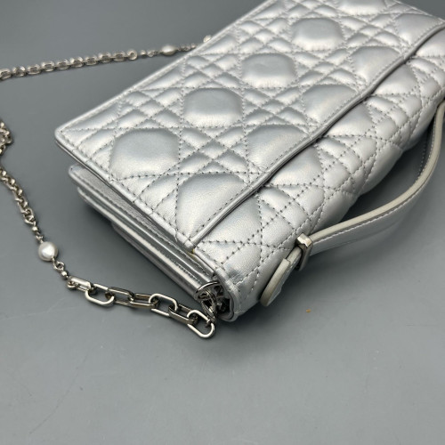 Dior My Dior Top Handle Flap Bag Calfskin Silver