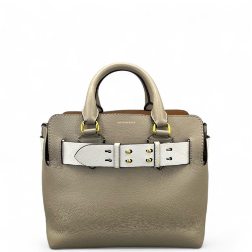 Burberry Small Belt Tote Calfskin Grey White