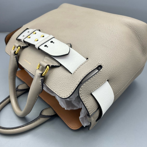 Burberry Small Belt Tote Calfskin Grey White
