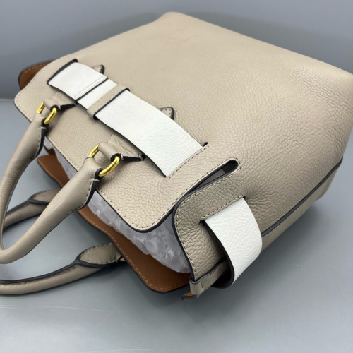 Burberry Small Belt Tote Calfskin Grey White