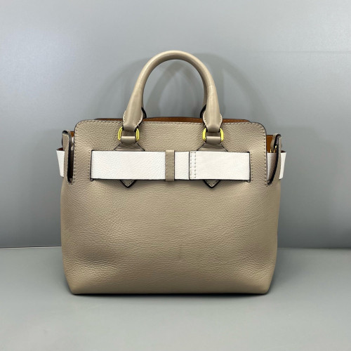 Burberry Small Belt Tote Calfskin Grey White