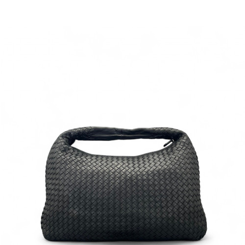 Bottega Veneta Maxi Veneta Hobo Calfskin Intrecciato Black