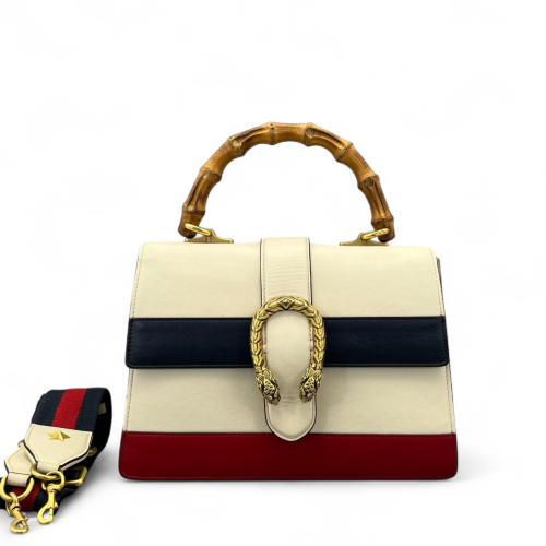 Gucci Web Medium Dioysus Bamboo Top Handle Bag Calfskin Red White Black Gucci Web Medium Dioysus Bamboo Top Handle Bag Calfskin Red White Black