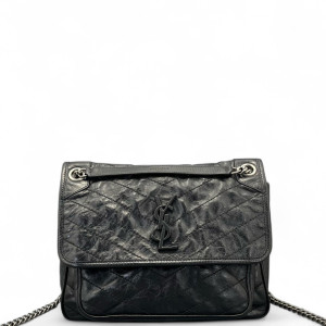 Yves Saint Laurent Medium Niki Messenger Pull Up Leather Black
