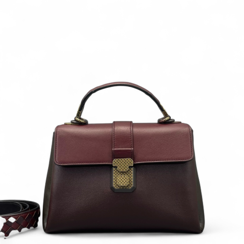 Bottega Veneta Small Piazza Bag Calfskin Burgundy Dark Grey