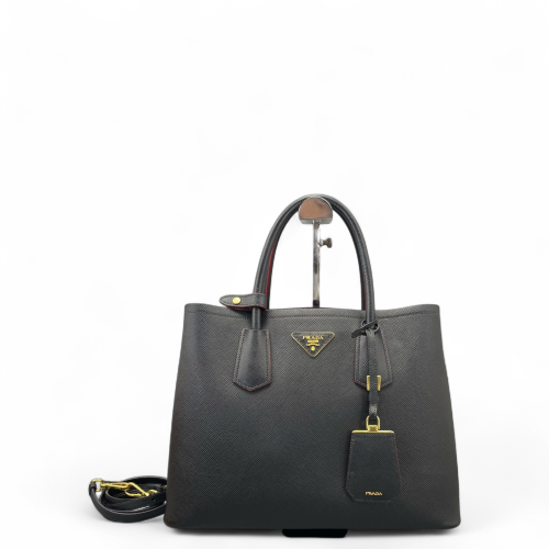 Prada Large Double Bag Saffiano Calfskin Black Red