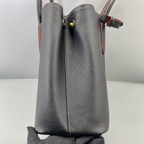 Prada Large Double Bag Saffiano Calfskin Black Red