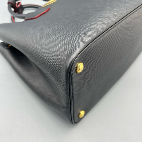 Prada Large Double Bag Saffiano Calfskin Black Red