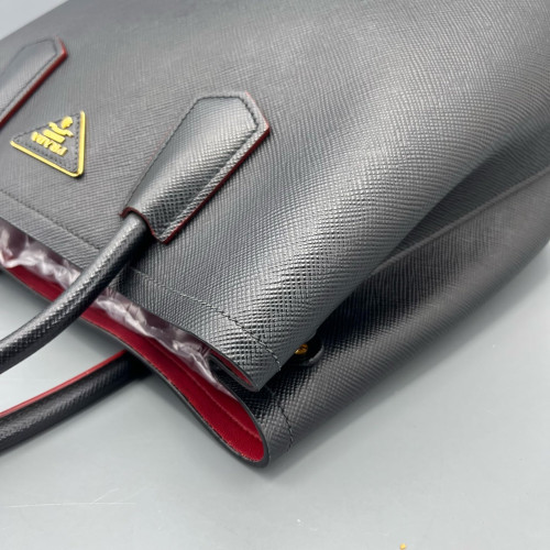 Prada Large Double Bag Saffiano Calfskin Black Red