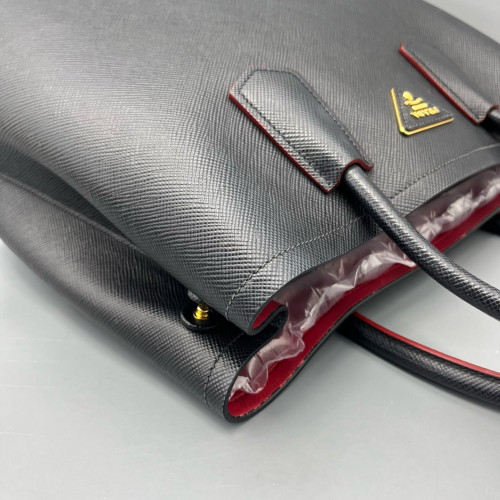 Prada Large Double Bag Saffiano Calfskin Black Red