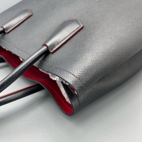 Prada Large Double Bag Saffiano Calfskin Black Red