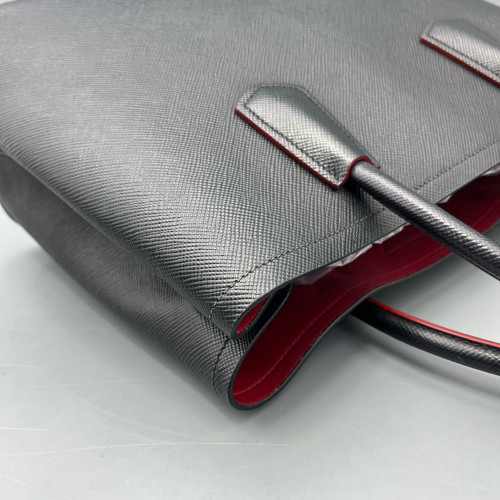 Prada Large Double Bag Saffiano Calfskin Black Red