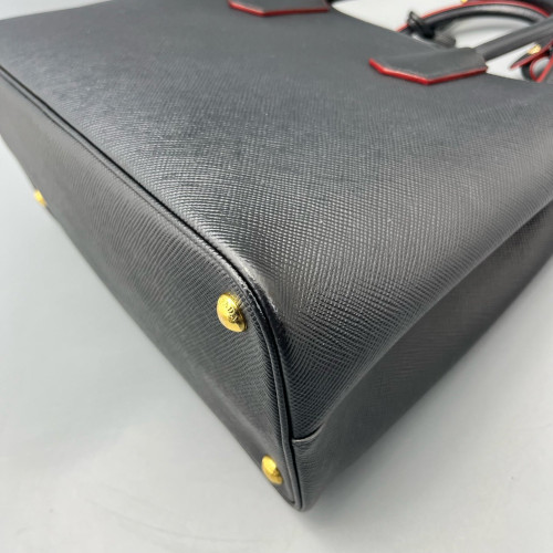 Prada Large Double Bag Saffiano Calfskin Black Red