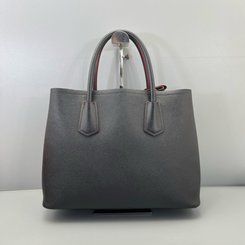 Prada Large Double Bag Saffiano Calfskin Black Red